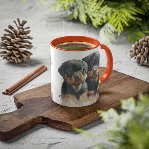 Rottweiler Pupies - Color Accent Mugs, 11oz
